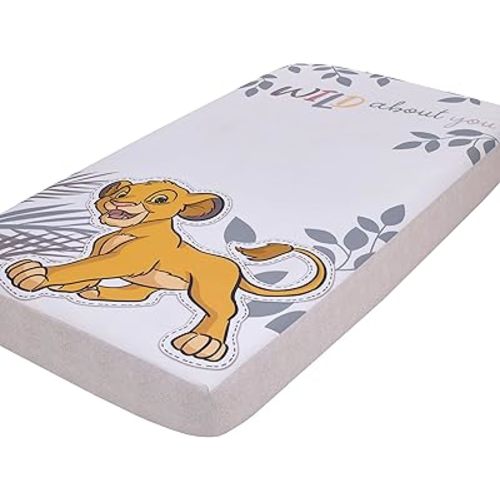 NoJo Disney Lion King Simba Tan, Sage, Gold and White Wild About You Nursery Photo Op Fitted Crib Sheet