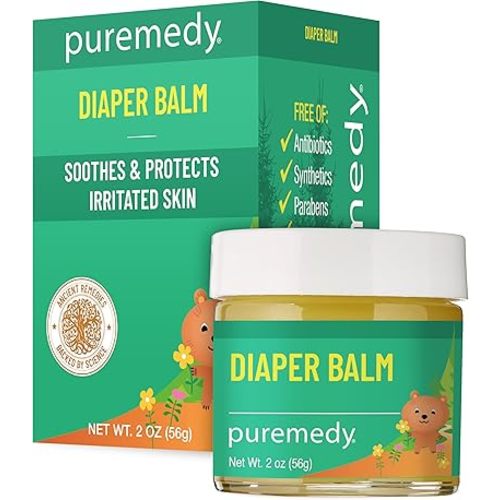 Puremedy - Diaper Balm - Baby Rash Healing Ointment, All-Natural Vegan Balm Soothes and Relieves Symptoms of Dry Itchy Flaky Red Skin - 2 oz