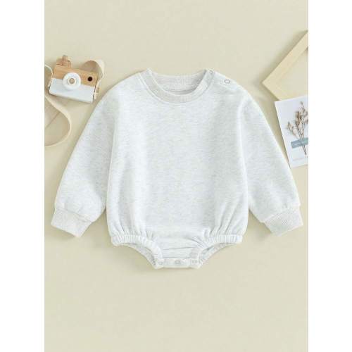 Infant Baby Fall Fleece Jumpsuit Solid Color Round Neck Long Sleeve Sweatshirt Romper Toddler Clothes | SHEIN USA