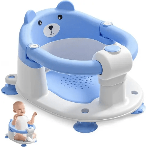 Baby Bath Seat for Babies 6 Months & up, Non-Slip Toddler Bath Seats for Babies Sitting Up, Safe Infant & Newborn Bathtub Chair with 4 Suction Cups & Soft Cushion for Shower,Blue