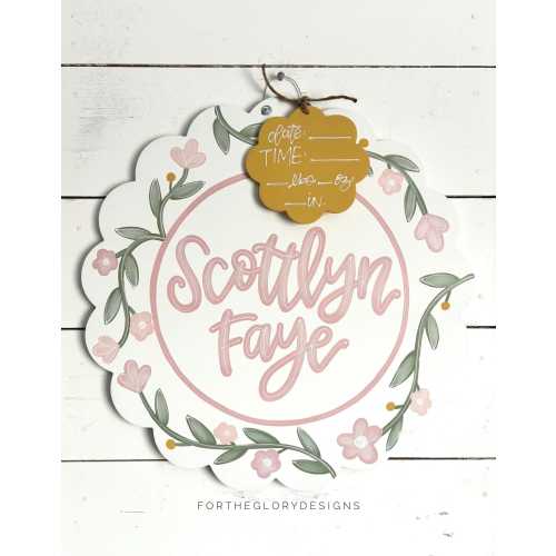 hospital + nursery baby door hanger for girls // floral name sign // blush pink, sage green + mustard yellow
