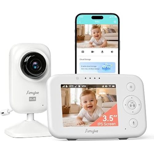 Simyke 720P WiFi Video Baby Monitor,WiFi On/Off Switch,3.5" LCD & App Viewing,2-Way Audio,Night Vision,VOX,5 Lullabies,1500ft Range, Home Use