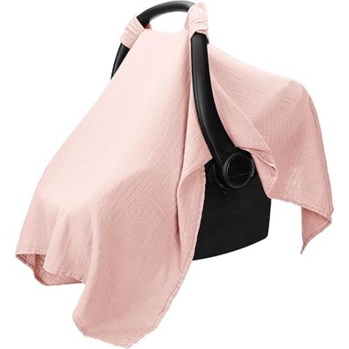 Comfy Cubs Baby Car Seat Cover - Soft, Breathable and Lightweight, 70% Rayon & 30% Muslin Cotton - Infant Car Seat Cover for Sun, Bug & Comfort Protection with Large Size Car Seat Canopy, Lace