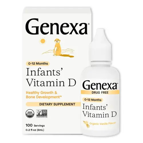 Genexa Infants Vitamin D Liquid Drops for Newborn, Baby & Toddler | Supports Growth & Bone Development | Delicious Organic Vanilla Flavor | Certified Organic, Gluten Free, & Non-GMO | 90 Servings