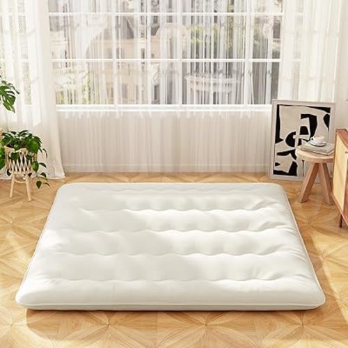 Giantex Japanese Floor Mattress, 4 Inch Futon Mattress with Washable Cover & Storage Bag, Foldable Roll up Mattress Tatami Mat, Portable Sleeping Pad for Camping, Dormitory, Beige, King