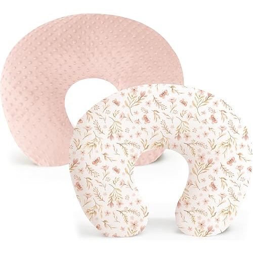 Konssy 2 Pack Nursing Pillow Covers, Soft and Comfortable Nursing Cover for Breastfeeding Pillows, Pillow Slipcover for Baby Girls Boys Newborn(Pink, Pink Spring)