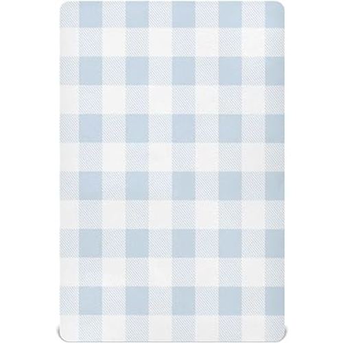 Kigai Blue Gingham Crib Sheets for Boys Girls Jersey Knit Fitted Crib Sheet Blue Gingham Sheets for Standard Crib and Toddler Bed Mattresses, Cozy Soft Breathable, 28 x 52 inch