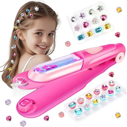 kidzkube Kids Hair Gem Stamper Kit, Bling Hair Jewels for Girls Toys, Hair Styling Tool with Reusable Shining Diamonds, Birthday Gifts Toys for Girls Ages 3 4 5 6 8-12, Quick Gems Hair Jeweler