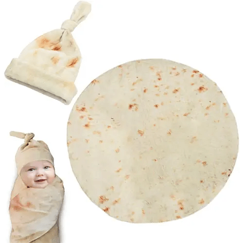 Burrito Swaddle Blanket for Baby, Wrap Tortilla Safe Flannel Shower Blanket with Hat, Great Gift for Baby (36 Inch)