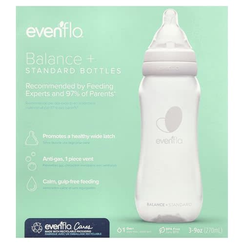 Evenflo Feeding Balance+ Bottles, Standard, 0+ Months, Slow Flow, 3 Bottles, 9 oz (270 ml)