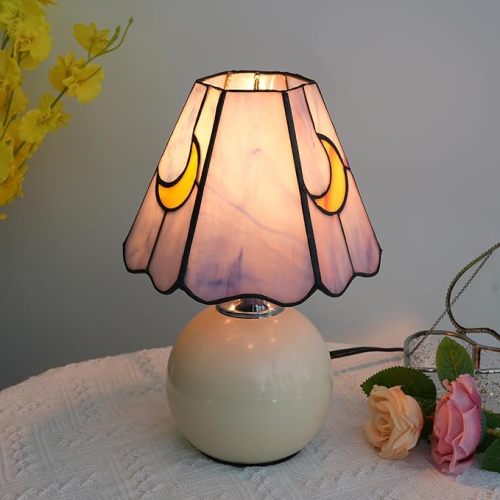 Mushroom Lamp Stained Glass Lamp Moon lamp Bedside Table Lamp Night Lamps Tiffany lamp Cute Small Nightstand Desk lamp for Home Decor Study Living Bedroom Gift, Included E26 Bulb (W-1067)