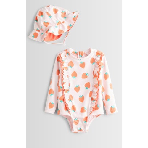 Long Sleeve One-Piece Rashguard Swimsuit & Sun Hat Set, 9M