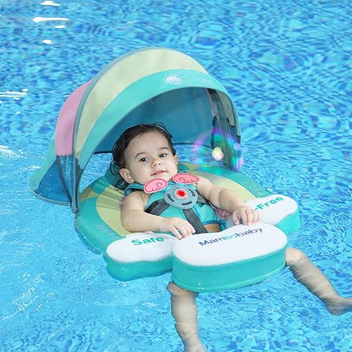 Upgraded Baby Pool Float Mambobaby Swim Float Non-Inflatable Baby Floats with Canopy for 3-24 Months Float for Infant Swim Ring