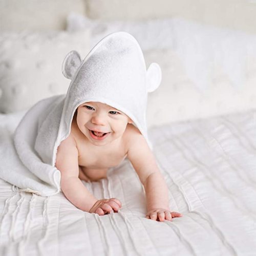 Natemia Organic Hooded Baby Towel – Ultra Soft and Absorbent Cloud Touch Cotton Hooded Bath Towels for Babies, Toddlers - White