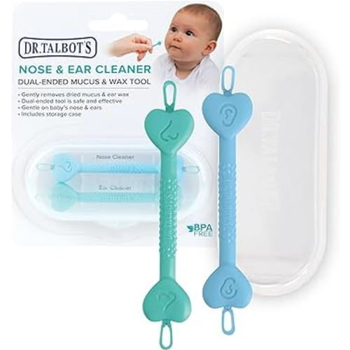 Dr. Talbot’s Baby Safe Nose and Ear Cleaner Set with Hygienic Travel Case, Gentle Dual-Ended Easy Mucus and Wax Remover Tool, 2 Pack, Neutral Colors