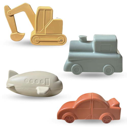 Brooklyn Neutral Silicone Vehicle Bath Toys for Toddlers, 4-Piece Set