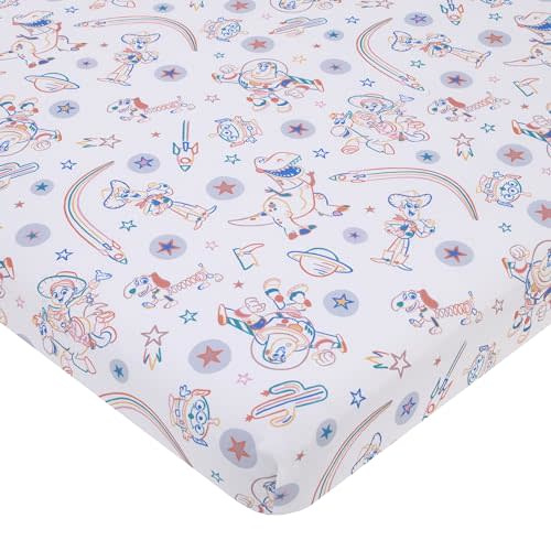 Disney Toy Story Blue, Orange, and White, Woody, Buzz, and Jessie Super Soft Nursery Fitted Mini Crib Sheet