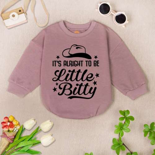 It'S Alright To Be Little Bittty Baby Romper Sweatshirt, Western Baby Bubble Romper, Funny Cowboy Bodysuit Baby Girl, Newborn Clothes