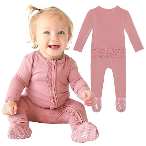 Posh Peanut Footie Pajamas for Baby Girls – Sleepers in Viscose from Bamboo with 2-Way Zipper & Ruffle Trim