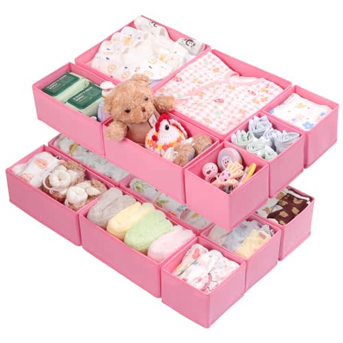 ORLISA Drawer Organizer Clothes-Dresser Organizer for Nursery-Perfect Baby Clothes Organizer and Storage & General Nursery Organization or Dresser Drawer Organizer Foldable Washable Bins Pink