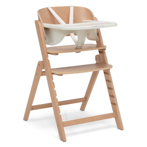 Delta Children Crave 4-in-1 Convertible High Chair – Folds Flat, FSC Certified Beech Wood Frame, Grows from Baby to Adult, Magnetic Buckle & Dishwasher-Safe Tray – Natural