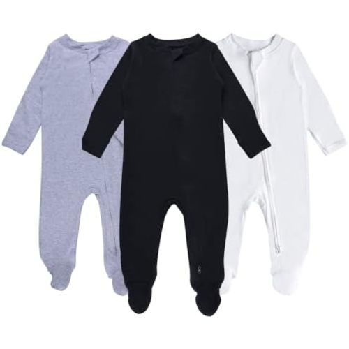 Baby Footed Pajamas with Mitten Cuffs - 3 Pcs Girls Boys Footie Sleeper Newborn, Zipper Footies Sleep 'n Play