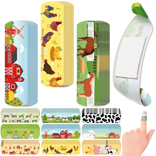 Panelee 120 Pcs Dog Bandages for Kids Farm Animals Bandages Cute Waterproof Animals Bandages Puppy Pig Chicken Cartoon Bandages Breathable Dog Bandages for Girls Boys Children Toddler(Farm Animals)