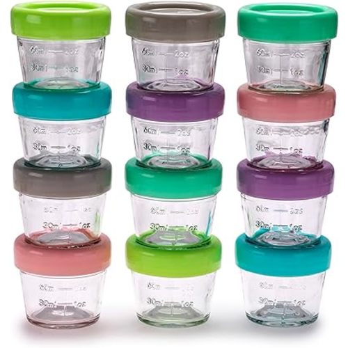 melii Glass Baby Food Freezer Jars, Snack Container with Lids, BPA Free, Microwave & Dishwasher safe (4oz - 12 piece set)