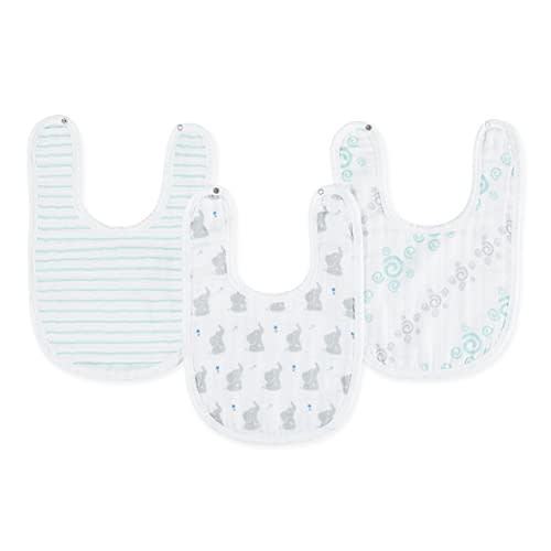 aden + anais Essentials 100% Cotton Muslin Snap Bib – Super Absorbent, Soft 3-Layer Baby Bib for Boys & Girls with Snap-Closure for Teething, Eating, Drooling, 3-Pack, Baby Star