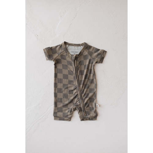 Shortie Bamboo Zip | Faded Brown Checkerboard