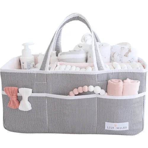 Lily Miles Baby Diaper Caddy Organizer - Girl Nursery Storage Basket Bin - Baby Item - Baby Organizers and Storage - Pink Blush, Large