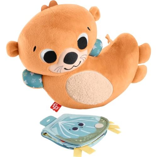 FISHER-PRICE BABY Toy 2-in-1 Rockin' Tummy Time Otter Plush Sensory Activity with Soft Book for Newborn Play Ages 0+ Months