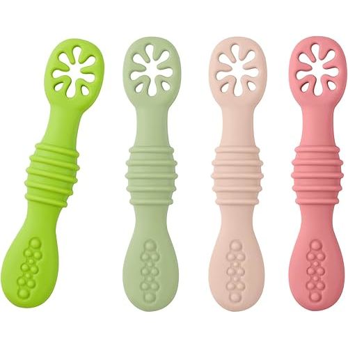 Luter 4pcs Silicone Baby Spoons Self Feeding 6+ Months, BPA Free Baby Led Weaning Spoons Training Spoon Toddler Self Feeding Utensils for 6-12 Months Babies (4 Colors)