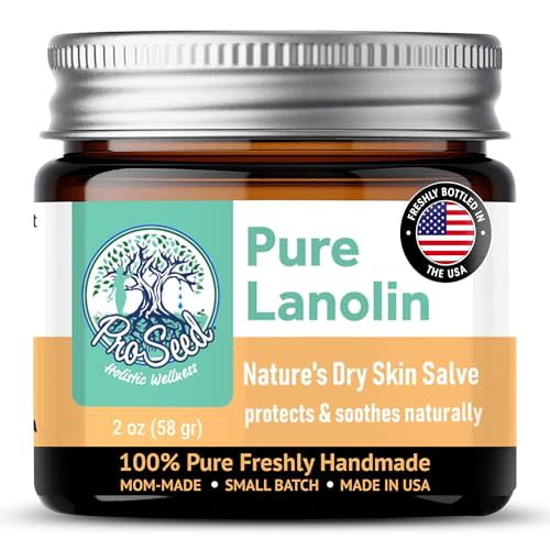 ProSeed Handmade Pure Lanolin Balm – US Pharmacopeia Grade for Moms, Babies & Skin Essentials – Single Ingredient Moisturizer for Dry, Sensitive Skin – Glass Jar, 2oz