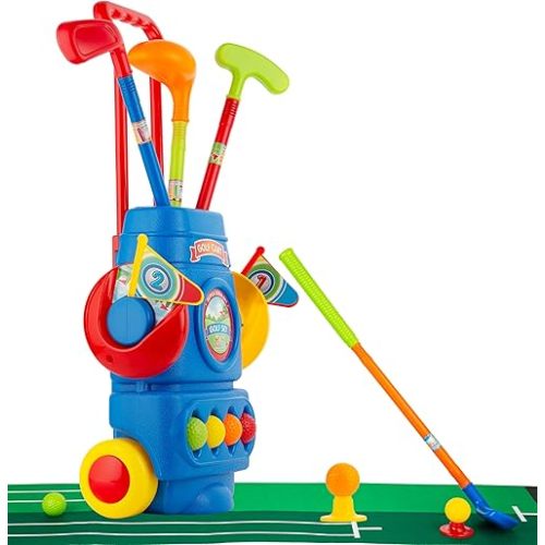 ToyVelt Toddler Golf Set - Kids Golf Clubs with 6 Balls, 4 Golf Sticks, 2 Practice Holes and a Putting Mat - Promotes Physical & Mental Development, Ideal Toddler and Kids Golf Set Gift for Boys 2-10