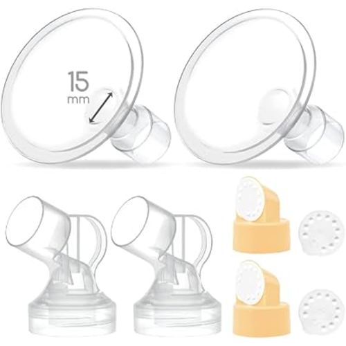 Maymom Pump Parts 2X Detachable Breastshield (15mm) with Valve Membrane and Maymom Connector,Compatible with Medela Breast Pump Parts