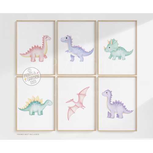 Cute dinosaur nursery prints, Nursery wall art, dinosaur wall art, t-rex print, girl bedroom print, triceratops art, 6 to choose from