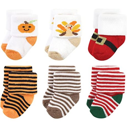Hudson Baby Baby Girls' Holiday Newborn Terry Socks