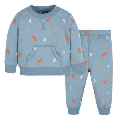Gerber Baby Boys' 2-piece Sweatshirt & Active Pant Set, Blue Leaves, 12 Months