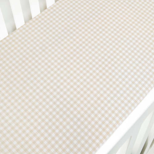 Picnic Gingham Crib Sheet - Beige | Gooselings