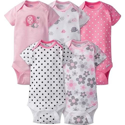 Gerber Baby-Girls 5-Pack Short Sleeve Variety Onesies Bodysuits