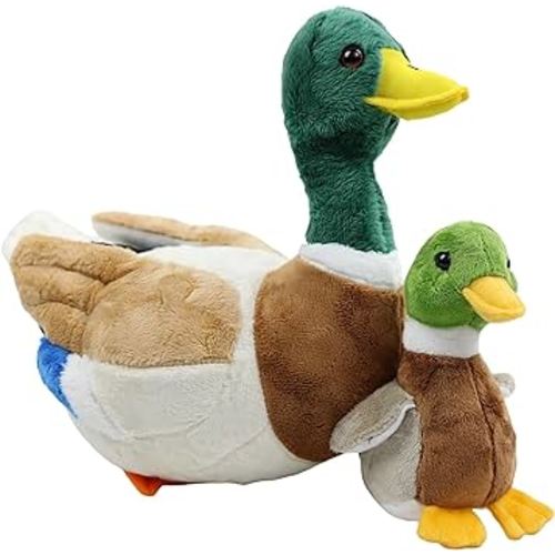 Mallard Duck Plush Daddy 13" with a Baby Duck Plushies, 2PCS Mallard Duck Stuffed Animal for Girls and Boys