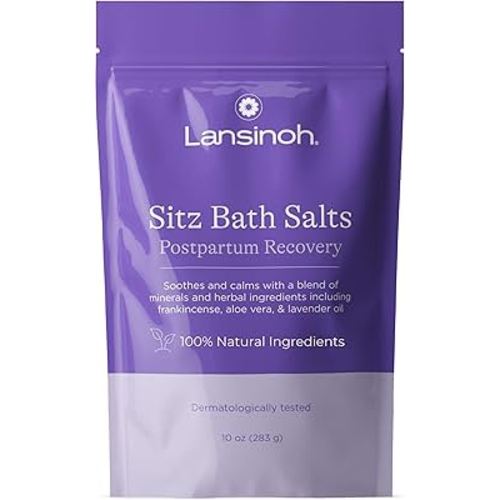 Lansinoh Sitz Bath Salts, Postpartum Essentials, and Hemorrhoid Treatment, Epsom Salt Bath Soak With Lavender Oil, Frankincense and Aloe Vera, 10 Ounce