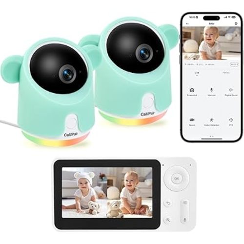 Baby Monitor with Camera and Audio, Split-Screen 1080P 2 Baby Cameras Lullabies WiFi Smartphone App Control Night Vision 4.3” Screen 2-Way Talk Temp&Humidity Sensor Motion & Cry Detection iOS/Android