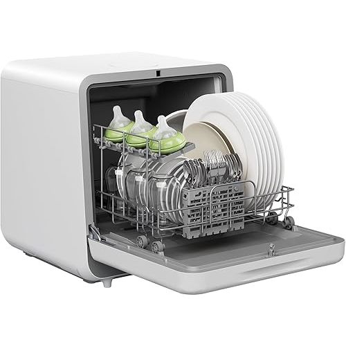 Silonn Portable Countertop Dishwasher, Mini Dishwasher with 5L Water Tank for Apartments/RVs No Hookup Needed, Dish washer with 7 Wash Programs 4 Place Settings 360° Triple Spray System & Auto Air Dry