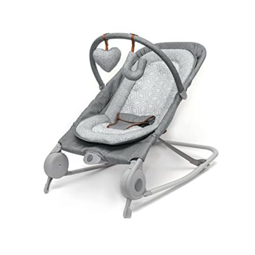 Summer Infant 2-in-1 Bouncer & Rocker Duo (Light Gray Tweed) Convenient and Portable Rocker and Bouncer for Babies Includes Soft Toys and Soothing Vibrations