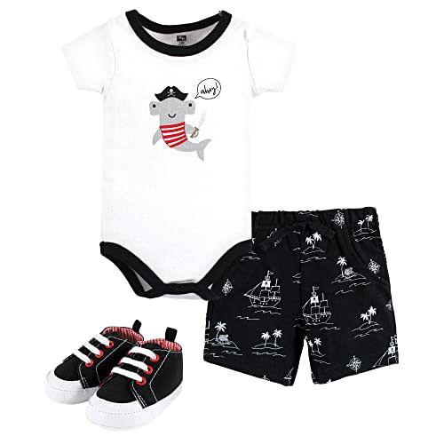 Hudson Baby Unisex Baby Cotton Bodysuit, Shorts and Shoe Set
