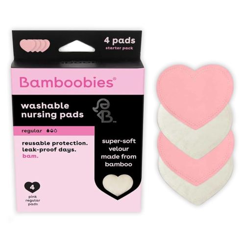 Bamboobies Women’s Nursing Pads, Reusable and Washable for Daily Use, Leak-Proof Pads for Breastfeeding, Pink, 12 Pads