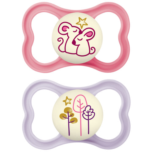 MAM Air Night Pacifier, 6+ Months, Girl, 2 Pack