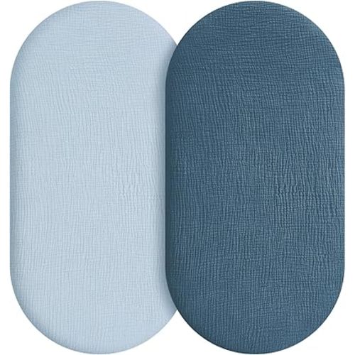 Muslin Bassinet Sheets Boy Girl, 100% Cotton Fitted Bassinet Sheet Set 2 Pack Bassinet Mattress Sheets Universal Fit for Rectangle, Round, Oval, Hourglass Mattress, Soft Breathable